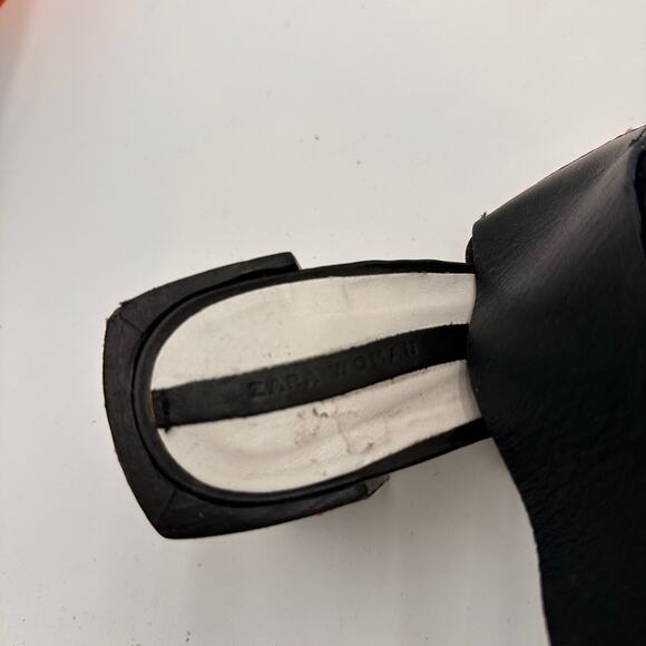 Zara Women's Black Leather Open Toe Ankle Buckle Heels Size 37 / 6.5 - Picture 6 of 9